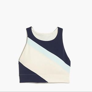 High Neck Blue and White Sports Bra